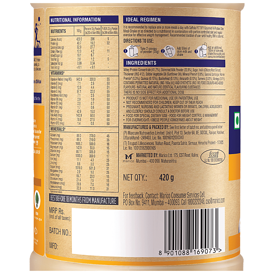 Saffola FITTIFY Alphonso Mango Hi-Protein Slim Meal-Shake - No Added Sugar