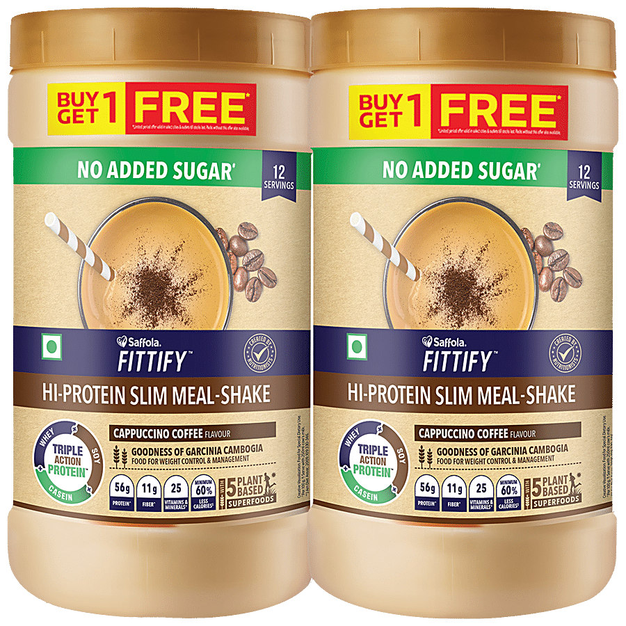 Saffola FITTIFY Cappuccino Coffee Hi-Protein Slim Meal-Shake - No Added Sugar