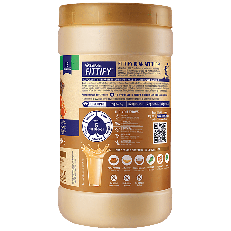 Saffola FITTIFY Coffee Caramel Hi-Protein Slim Meal-Shake - No Added Sugar