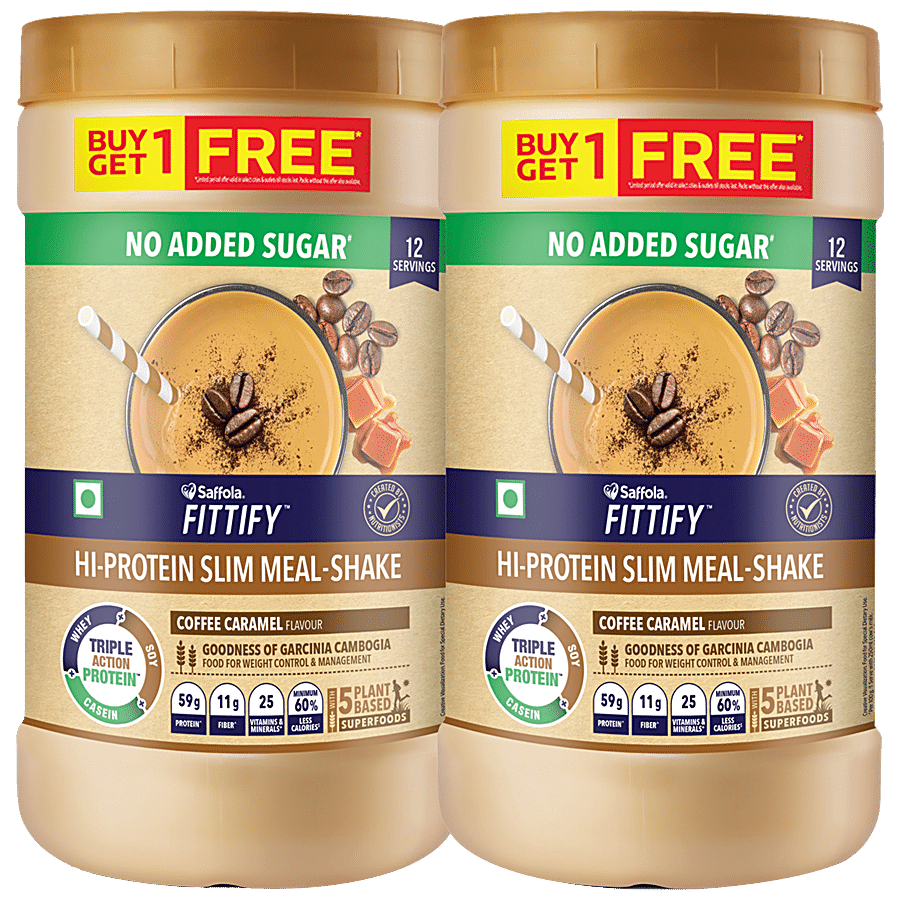 Saffola FITTIFY Coffee Caramel Hi-Protein Slim Meal-Shake - No Added Sugar