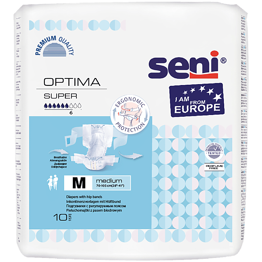 Seni Optima Super Adult Diapers With Hip Bands - Medium