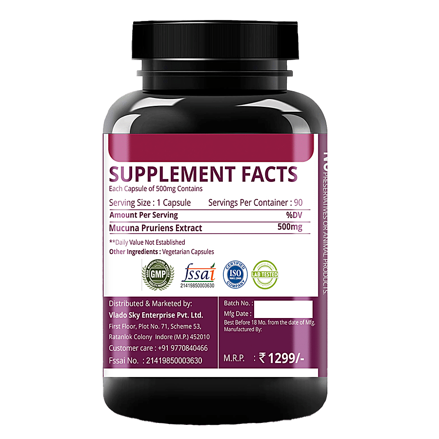 Simply Nutra Mucuna Pruriens Dietary Supplement Capsules - Health & Stamina Booster