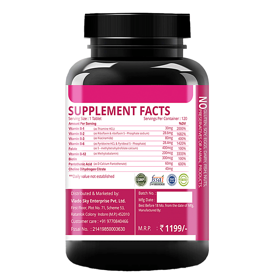 Simply Nutra Vitamin B Complex Dietary Supplement Tablet - For Energy