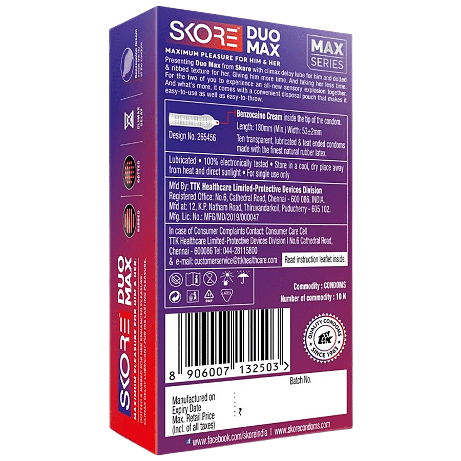 Skore Duo Max Condoms - Mutual Climax For Him & Her