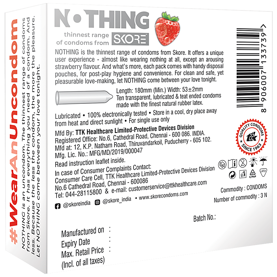 Skore Nothing Condoms - Strawberry Flavoured