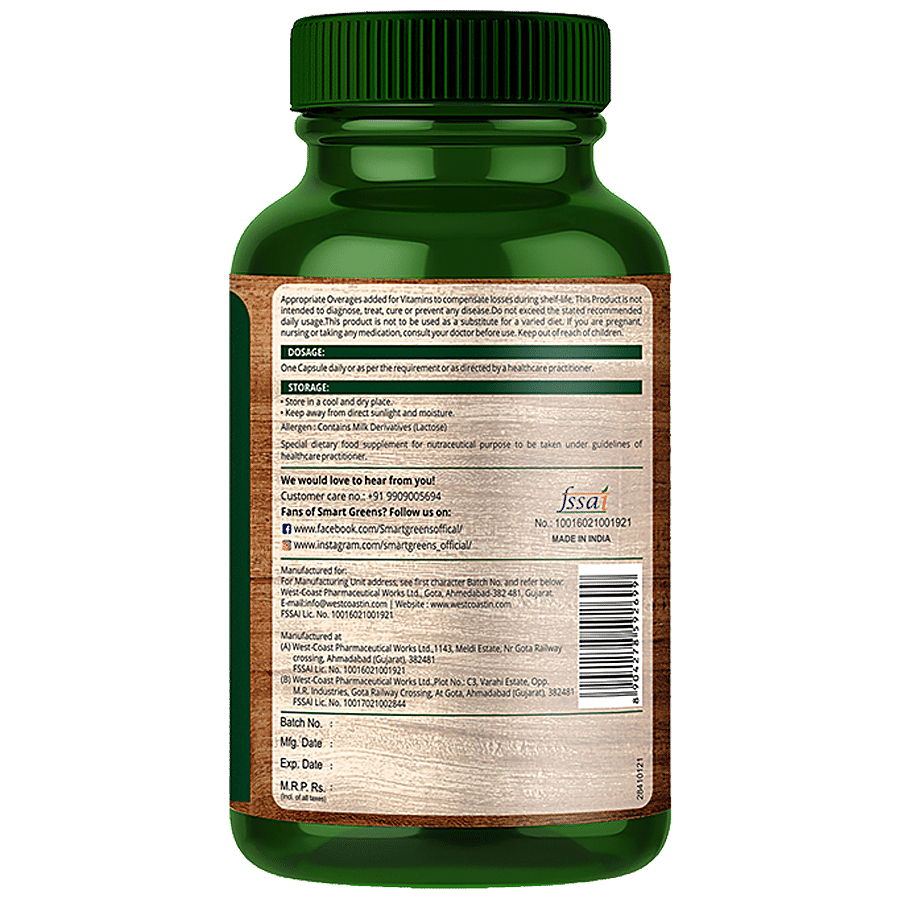 Smart Greens Plant Based Vitamin B-Complex Capsules - Boosts Energy