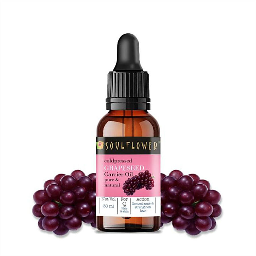 Soulflower Grapeseed Carrier Oil - For Glowing Skin