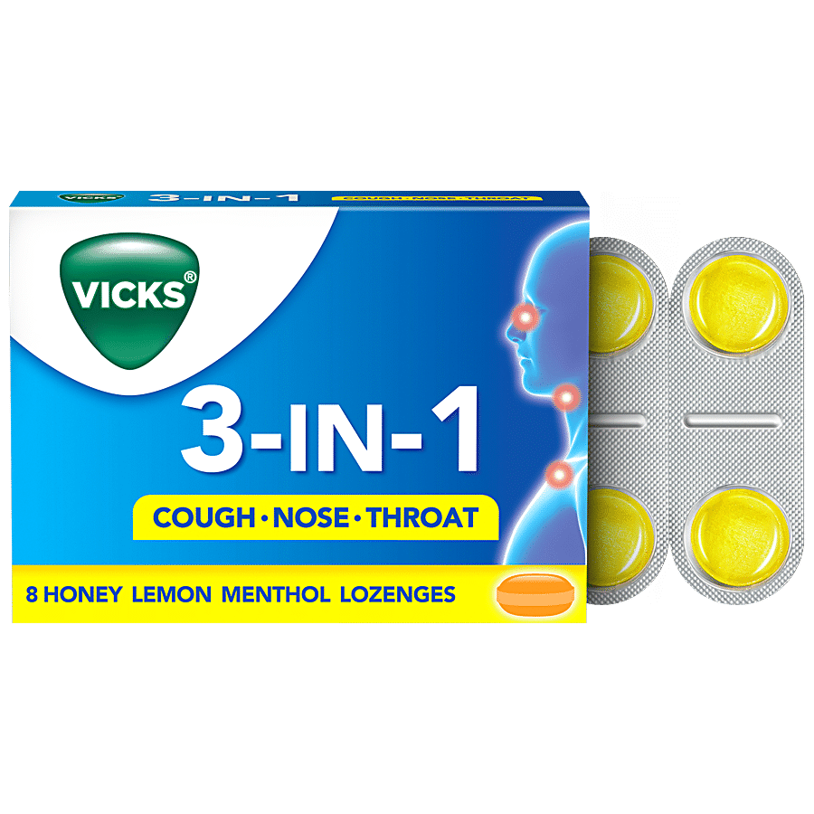 Vicks 3 In 1 Throat Lozenges For Cough - Honey Lemon