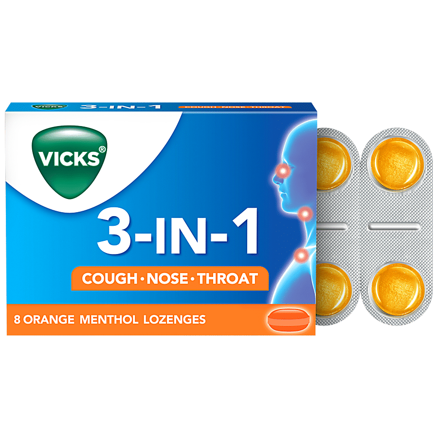 Vicks 3 In 1 Throat Lozenges For Cough - Orange Menthol