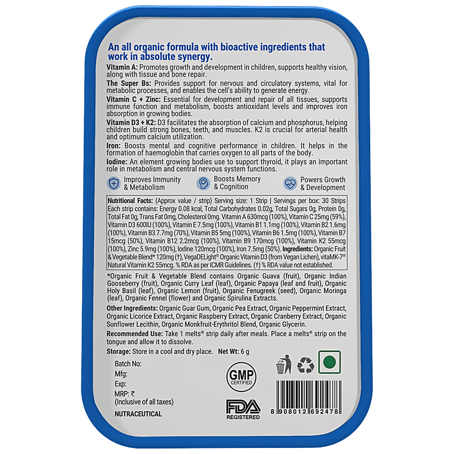 Wellbeing Nutrition Captain America Melts - Kids Organic Multivitamin With Vitamin A