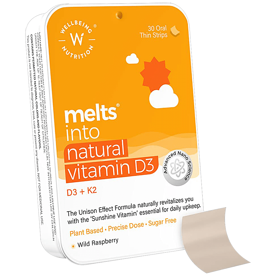 Wellbeing Nutrition Melts Natural Vitamin D3 Oral Thin Strips - With Coconut Oil