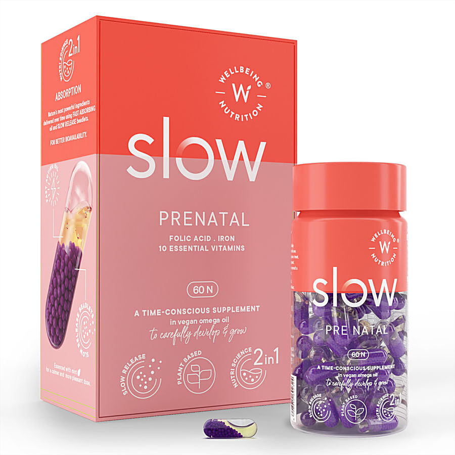 Wellbeing Nutrition Slow Prenatal Plant-Based Pregnancy Multivitamin With Folic Acid & Iron