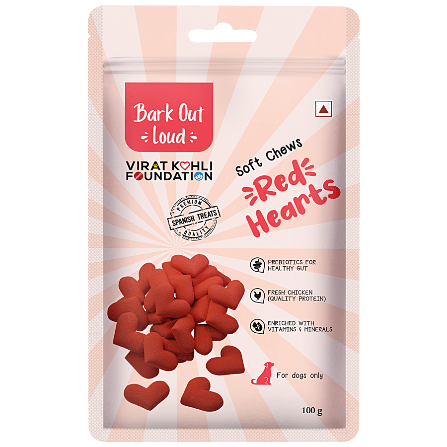 Bark Out Loud Red Hearts - Soft Moist Chicken Treats with Prebiotics