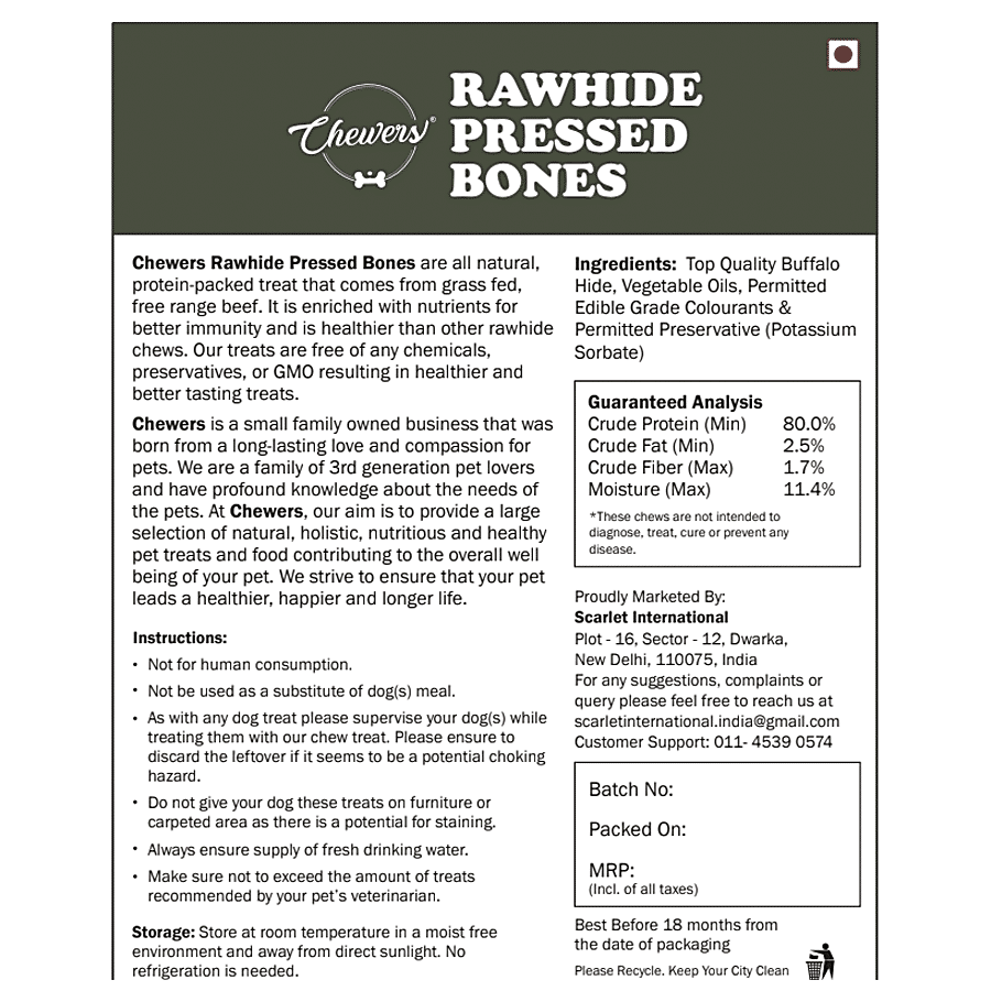 Chewers Rawhide Pressed Bones Dog Treat - 8 cm