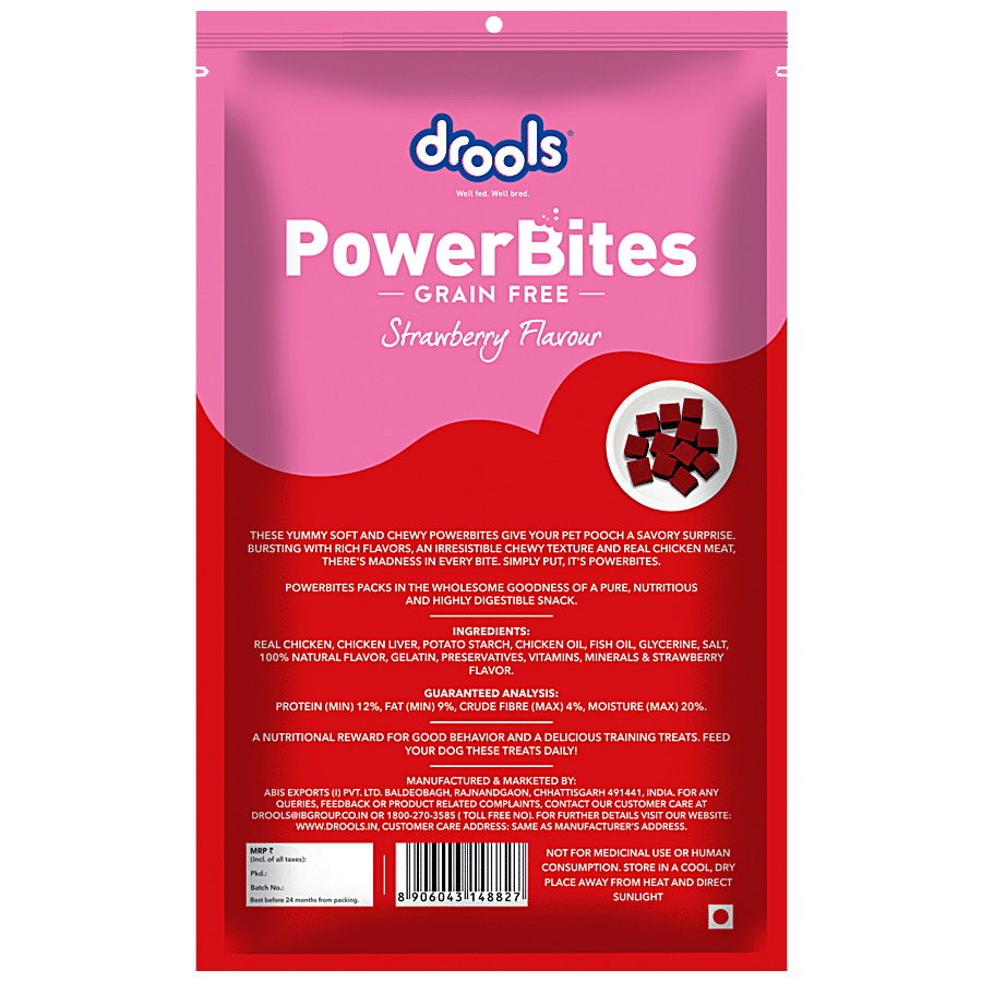 Drools Power Bites Strawberry Flavour - Real Chicken