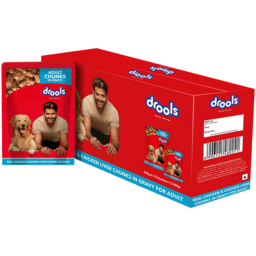 Drools Real Chicken & Chicken Liver Chunks In Gravy Wet Food - For Adult Dog