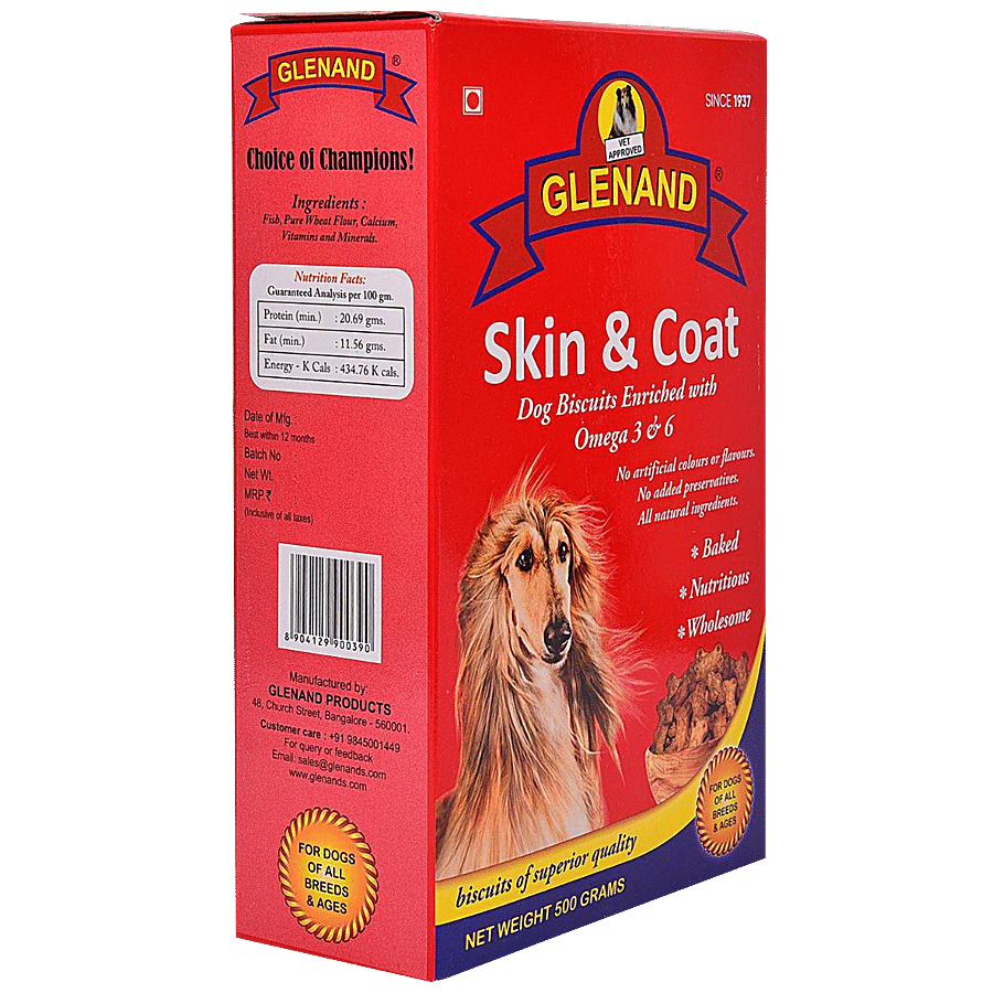 GLENAND Skin & Coat Dog Biscuits - With Omega 3 & 6