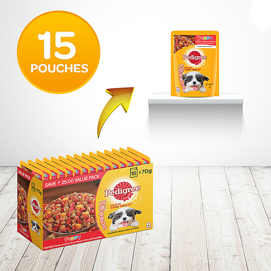 Pedigree Puppy Wet Dog Food - Chicken & Liver Chunks Flavour In Gravy With Vegetables