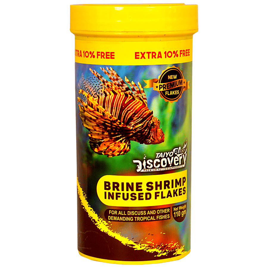 Taiyo Pluss Discovery Brine Shrimp Infused Flakes Fish Food For Discus & Tropical Breeds - Premium Feed