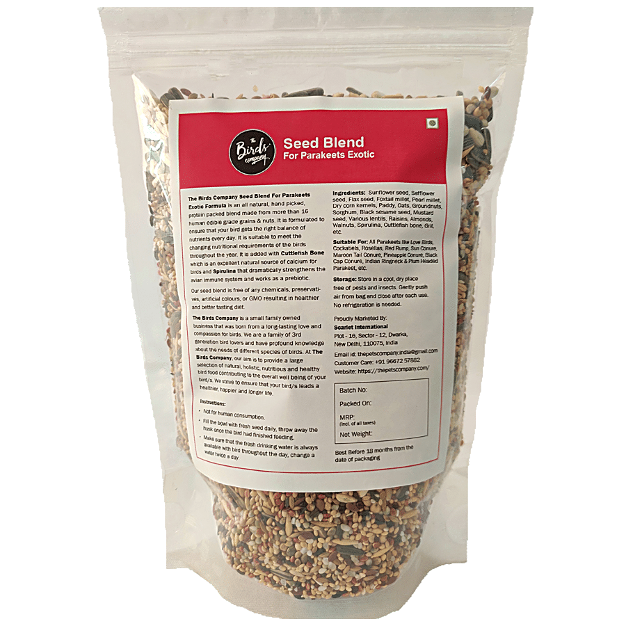 The Birds Company Bird Food - Exotic Seed Blend Of 16 Grains & Nuts With Spirulina & Cuttlefish Bone