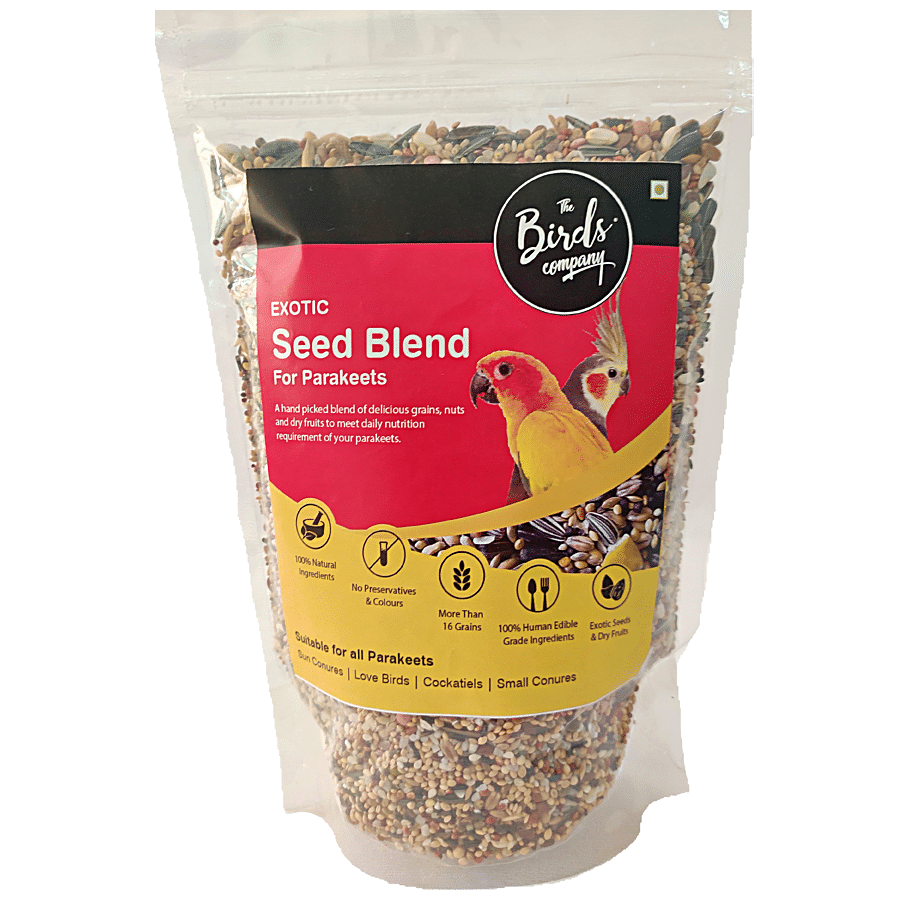 The Birds Company Bird Food - Exotic Seed Blend Of 16 Grains & Nuts With Spirulina & Cuttlefish Bone