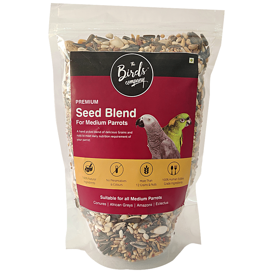 The Birds Company Bird Food - Premium Seed Blend Of 12 Grains & Nuts With Spirulina & Cuttlefish Bone