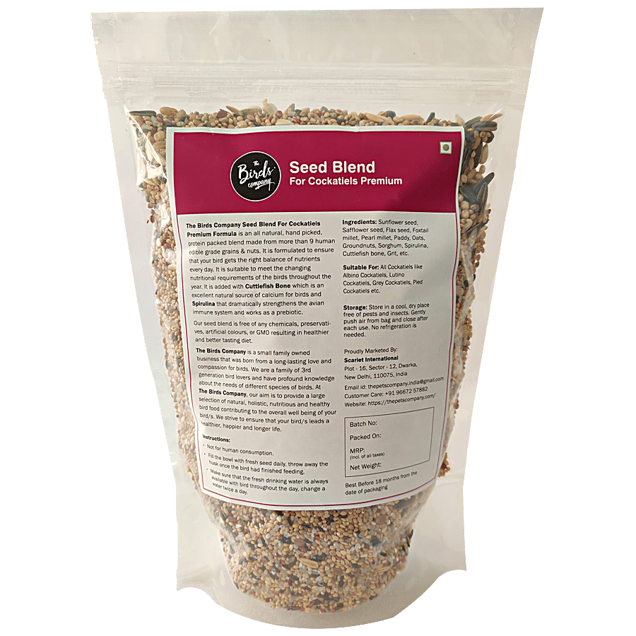 The Birds Company Bird Food - Premium Seed Blend Of 9 Grains & Nuts With Spirulina & Cuttlefish Bone