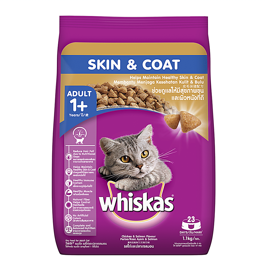 Whiskas Dry Cat Food For Adult Cats - For Healthy Skin & Coat