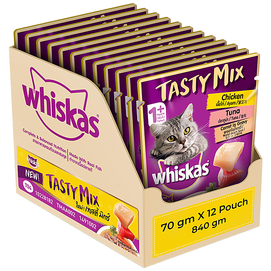 Whiskas Tasty Mix Wet Cat Food -  Chicken With Tuna & Carrot In Gravy