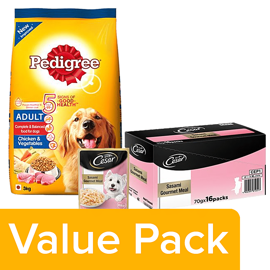 bb Combo Pedigree Chicken & Veggie (Adult) 3kg + Cesar Gourmet Meal (Adult) 70g 16 Packs