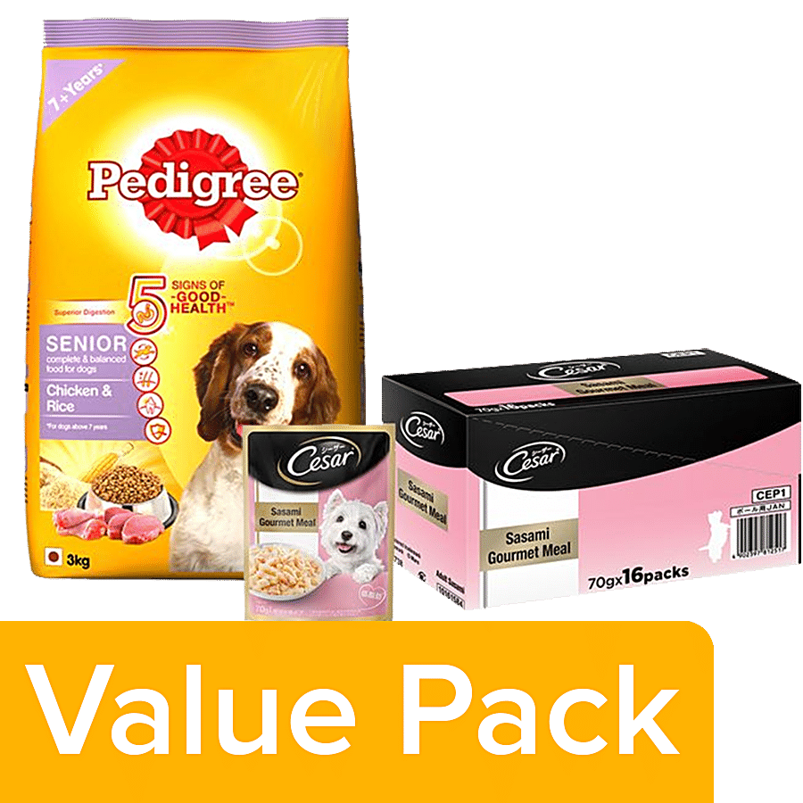 bb Combo Pedigree Chicken&Rice (Senior Dogs) 3kg+Cesar Gourmet Meal (Adult) 70g 16 Packs