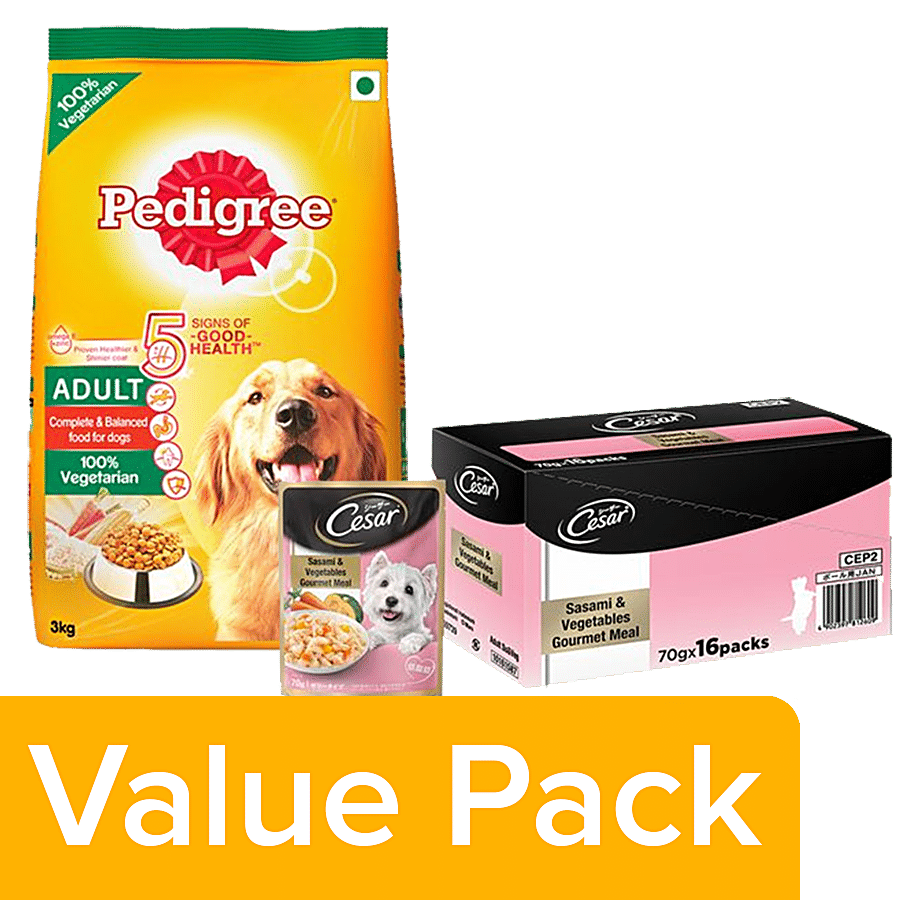 bb Combo Pedigree Vegetarian (Adult) Dogs 3 kg + Cesar Gourmet Meal (Adult) 70 g 16 Packs