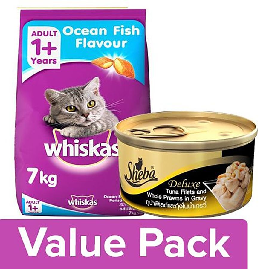 bb Combo Whiskas Adult Cat Food Ocean Fish 7kg + SHEBA Complete Nutrition For Cats 85G