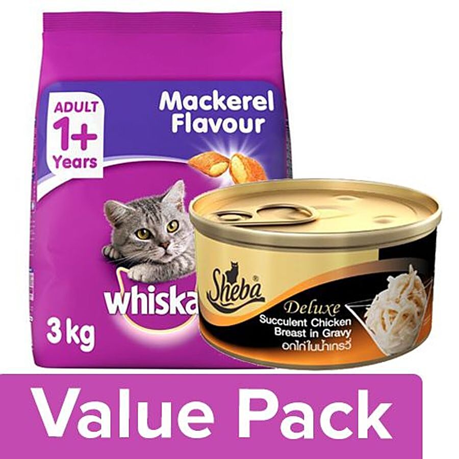 bb Combo Whiskas Pocket Mackerel 3kg + SHEBA Complete Nutrition For Cats - Suculent 85G