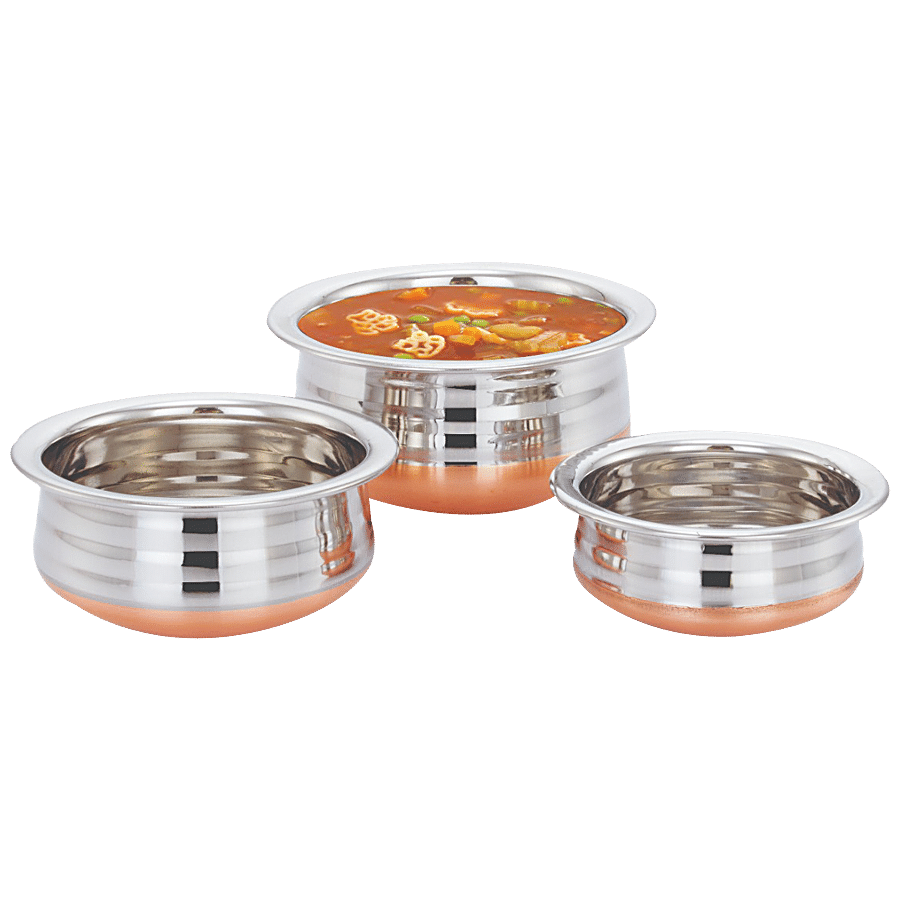 Manya Stainless Steel Copper Bottom Urli - Cook & Serve