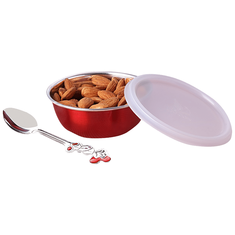 PddFalcon Steel Bowl With Lid & Spoon - Red