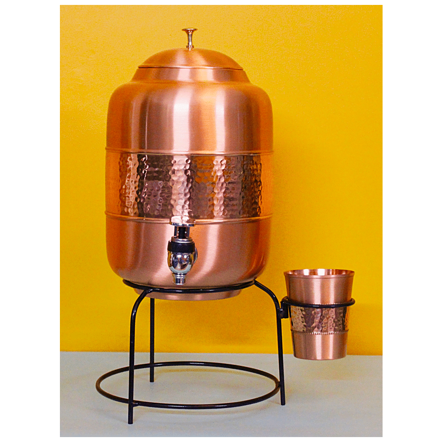 Decan Copper Hammered Water Dispenser - With Stand & Copper Glass