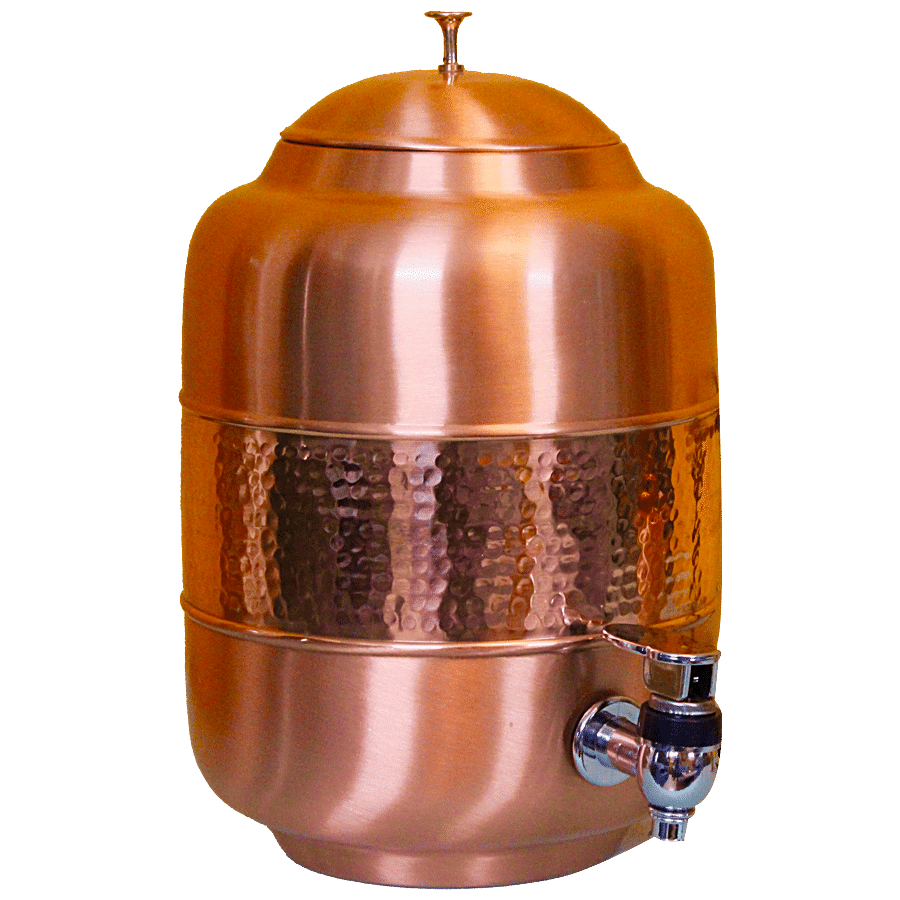 Decan Copper Hammered Water Dispenser - With Stand & Copper Glass