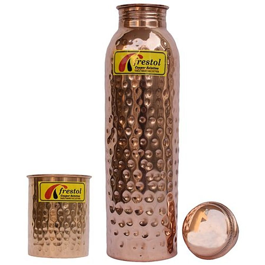 Frestol Copper Hammered Water Bottle With Glass