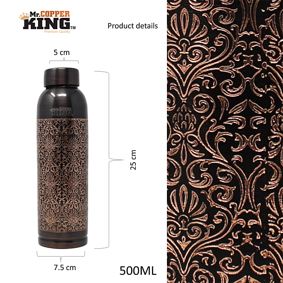 Mr. Copper King Antique Engraved Pure Copper Premium Water Bottle