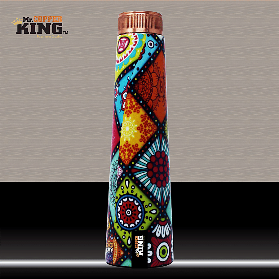 Mr. Copper King Pure Copper Meena Printed Water Bottle - Tower