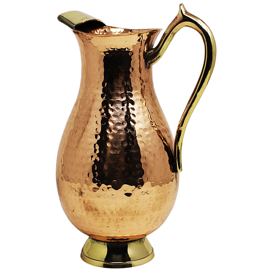 Mr. Copper King Pure Copper Mughlai Handicraft Water Jug - With Brass Finishing