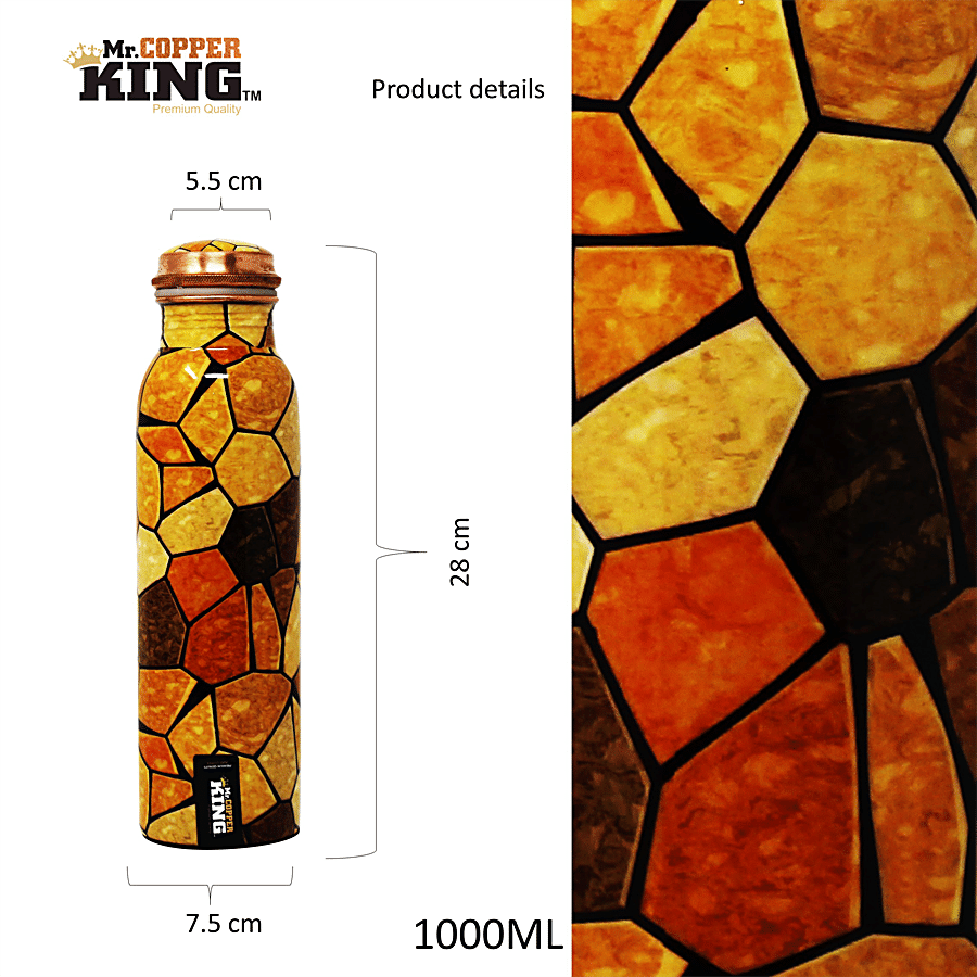 Mr. Copper King Pure Copper Water Bottle - Meena Brown Stone Printed