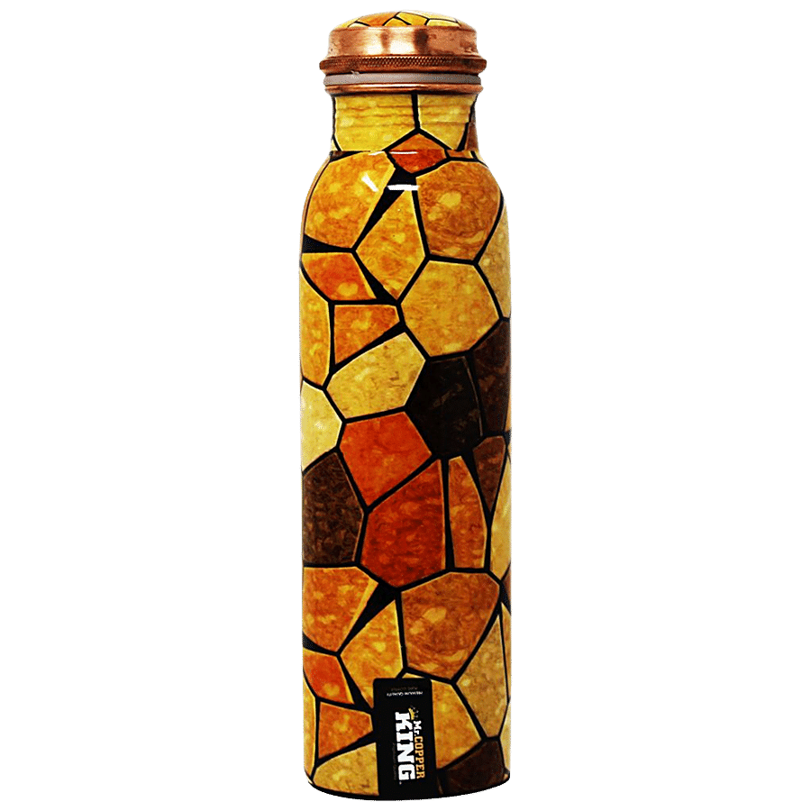 Mr. Copper King Pure Copper Water Bottle - Meena Brown Stone Printed