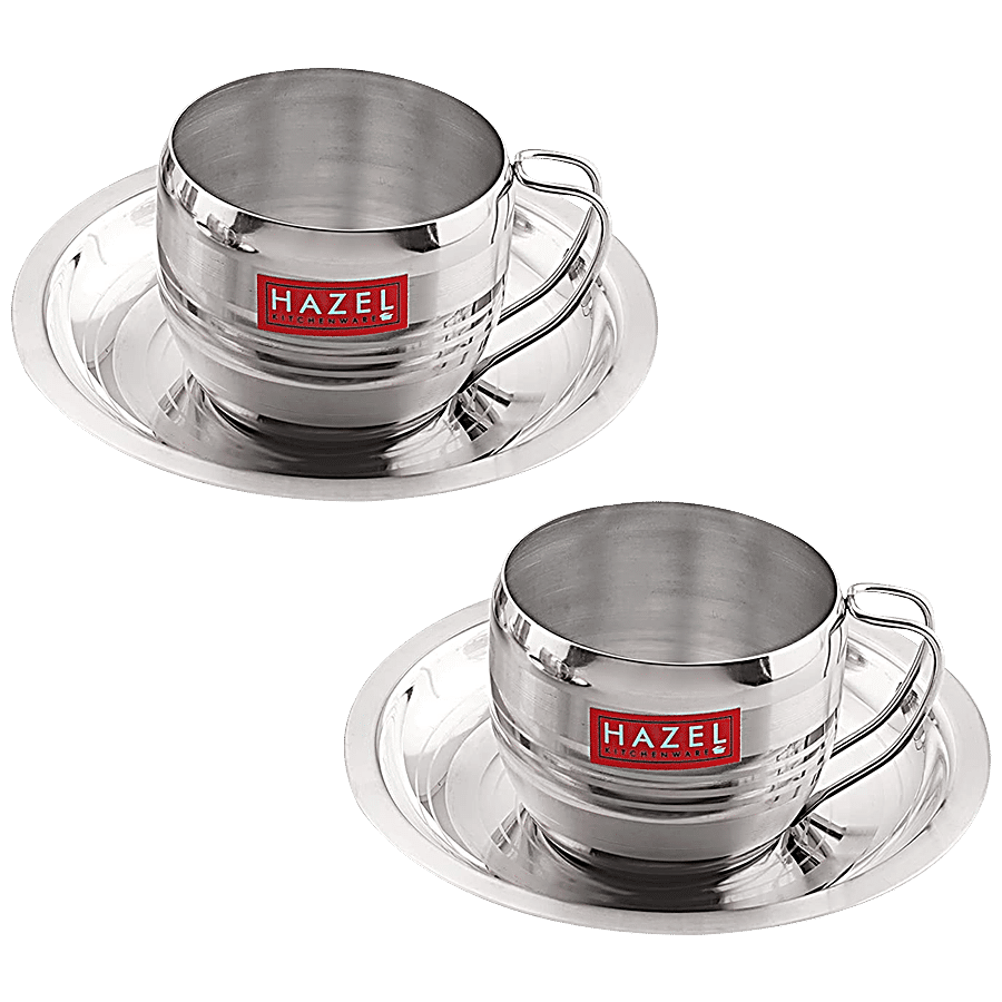 HAZEL Stainless Steel Cup & Saucer Set - Unbreakable