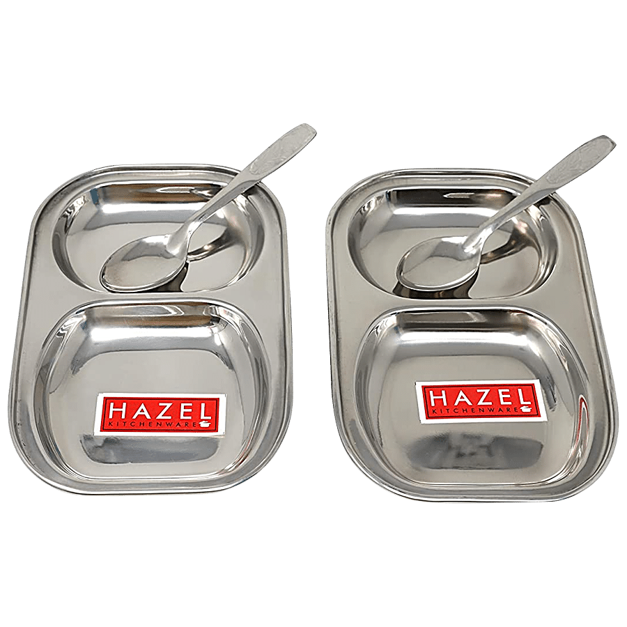 HAZEL Stainless Steel Dinner Plate With 2 Sections - Rectangular