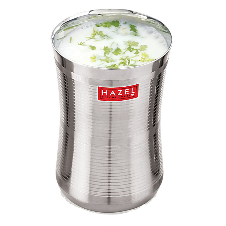 HAZEL Stainless Steel Jumbo Water/Lassi Glass -  Damru Shaped