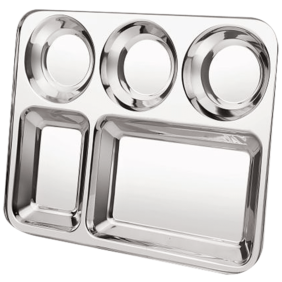 Neelam Stainless Steel 5 In 1 Compartment Plate - Rust Proof & Long Lasting