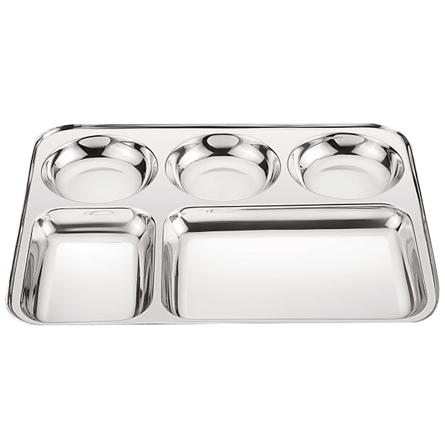 Neelam Stainless Steel 5 In 1 Compartment Plate - Rust Proof & Long Lasting