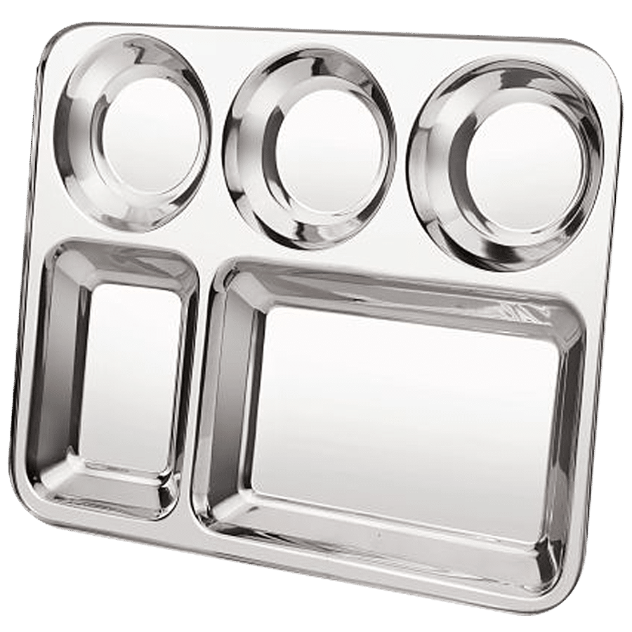 Neelam Stainless Steel 5 In 1 Compartment Plate - Rust Proof & Long Lasting